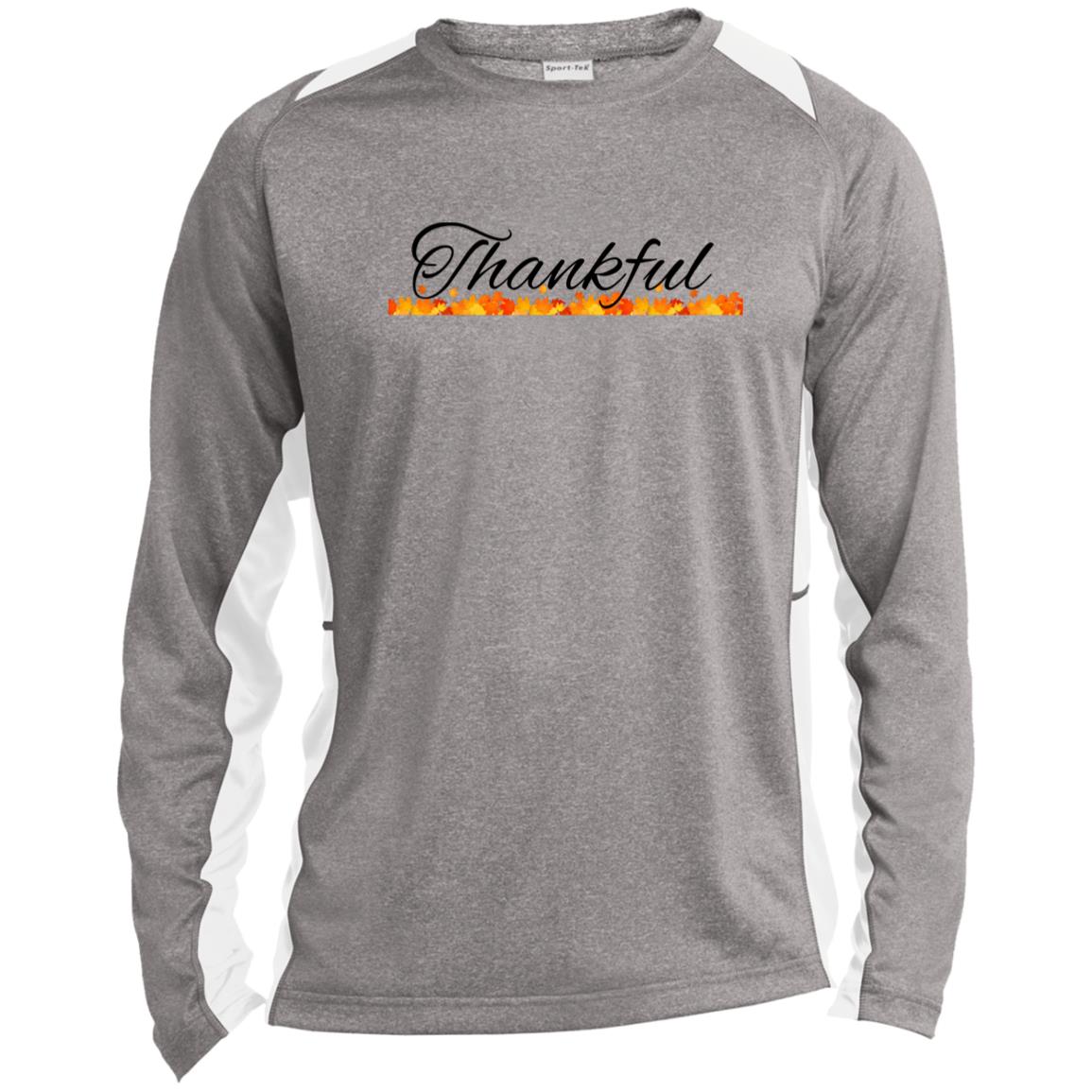 Thankful --  Long Sleeve Heather Colorblock Performance Tee