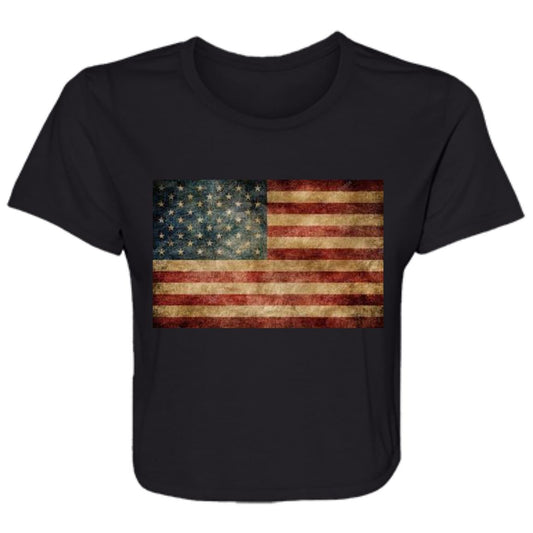 American Flag -- Distressed -- Ladies' Flowy Cropped Tee