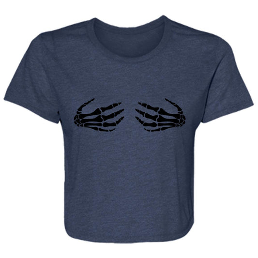 Skeleton Hands Cupping Breasts -- Ladies' Flowy Cropped Tee