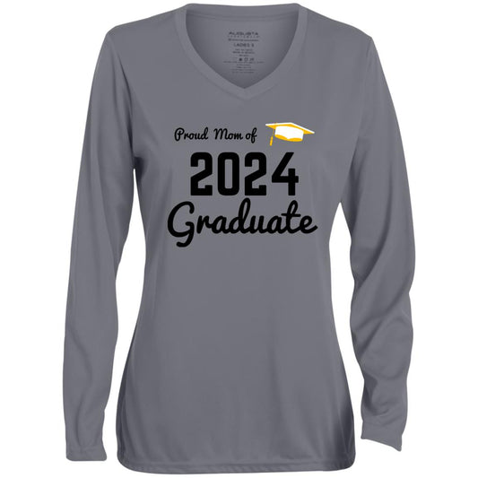 Proud Mom -- 2024 Graduate -- Ladies' Moisture-Wicking Long Sleeve V-Neck Tee