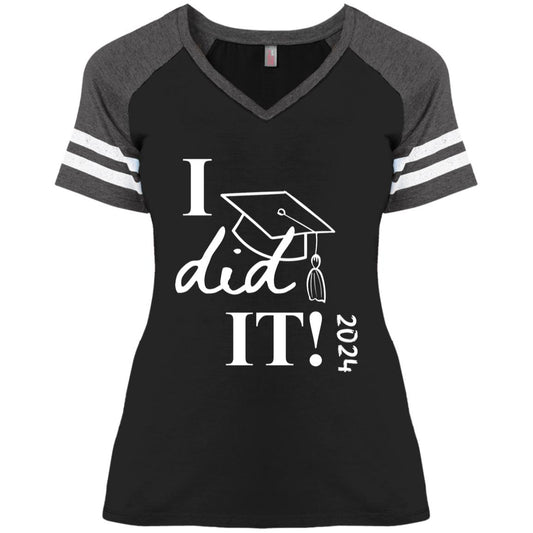 Graduation I did it 2024 CLOSEOUT - DM476 Ladies' Game V-Neck T-Shirt