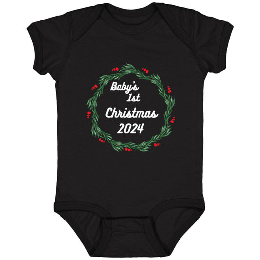 Baby’s 1st Christmas wreath 2024 ornament -- Infant Fine Jersey Bodysuit