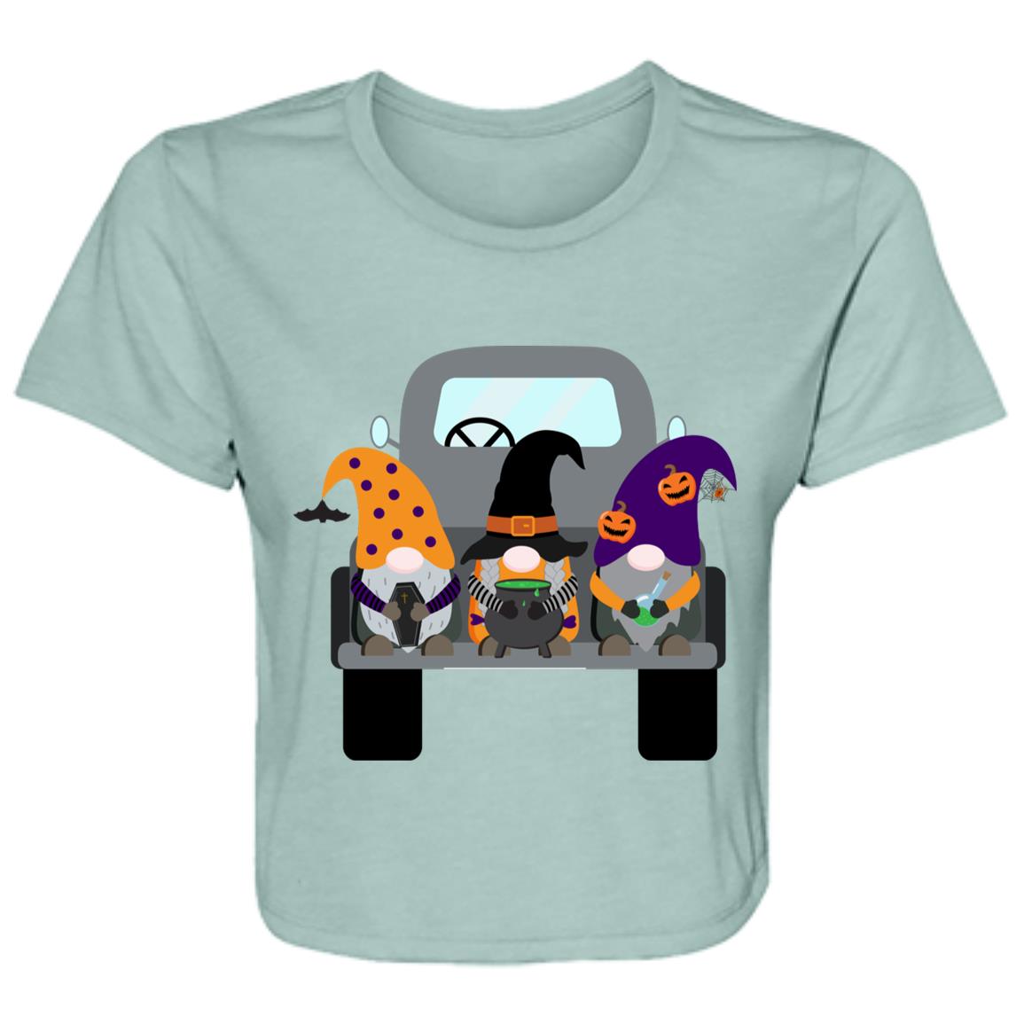 Halloween Gnomes in a Truck B8882 Ladies' Flowy Cropped Tee