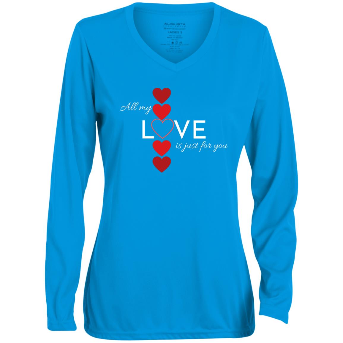 Ladies' Moisture-Wicking Long Sleeve V-Neck Tee -- All My Love