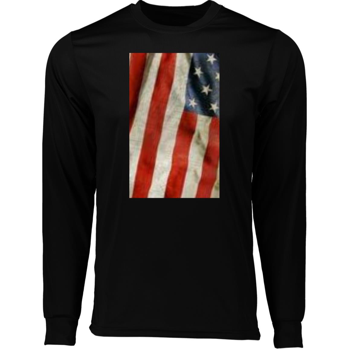 American Flag -- Distressed & Waving -- CLOSEOUT -- Long Sleeve Moisture-Wicking Tee