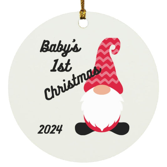 Baby’s 1st Gnome Christmas Ornament -- Circle Ornament