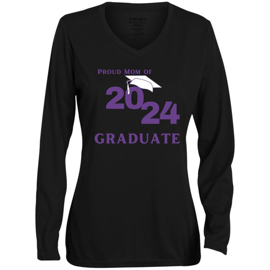 Proud Mom -- 2024 Graduate -- Ladies' Moisture-Wicking LS V-Neck Tee