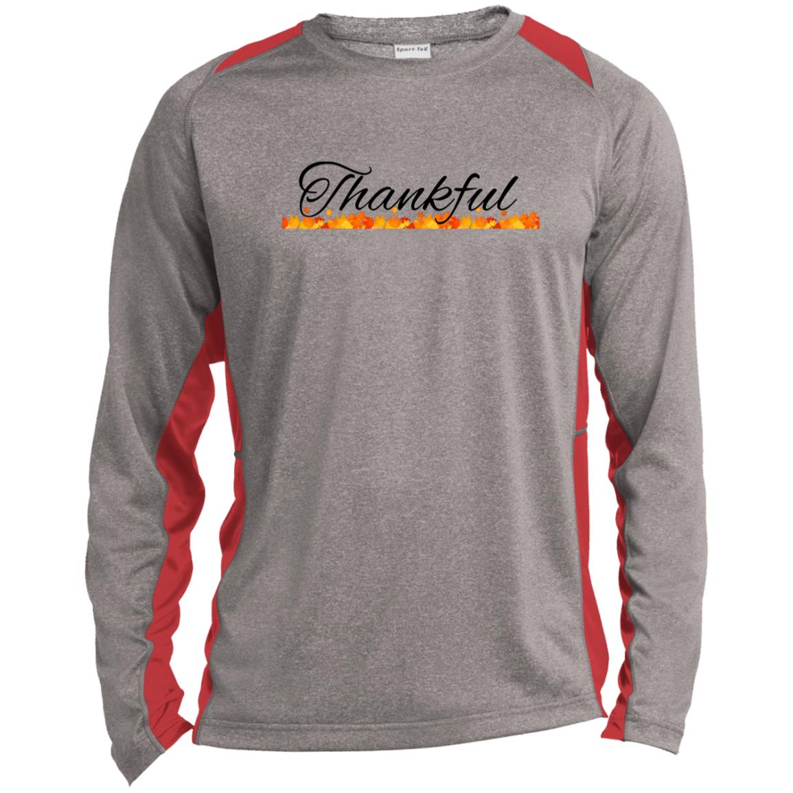 Thankful --  Long Sleeve Heather Colorblock Performance Tee