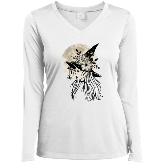 Witchy Moon CLOSEOUT -- Ladies’ Long Sleeve Performance V-Neck Tee