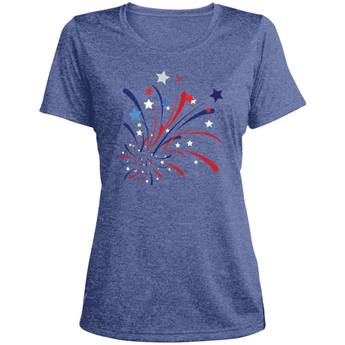 4th of July Firework -- CLOSEOUT -- Ladies' Heather Scoop Neck Performance Tee