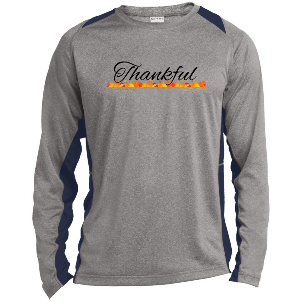 Thankful --  Long Sleeve Heather Colorblock Performance Tee