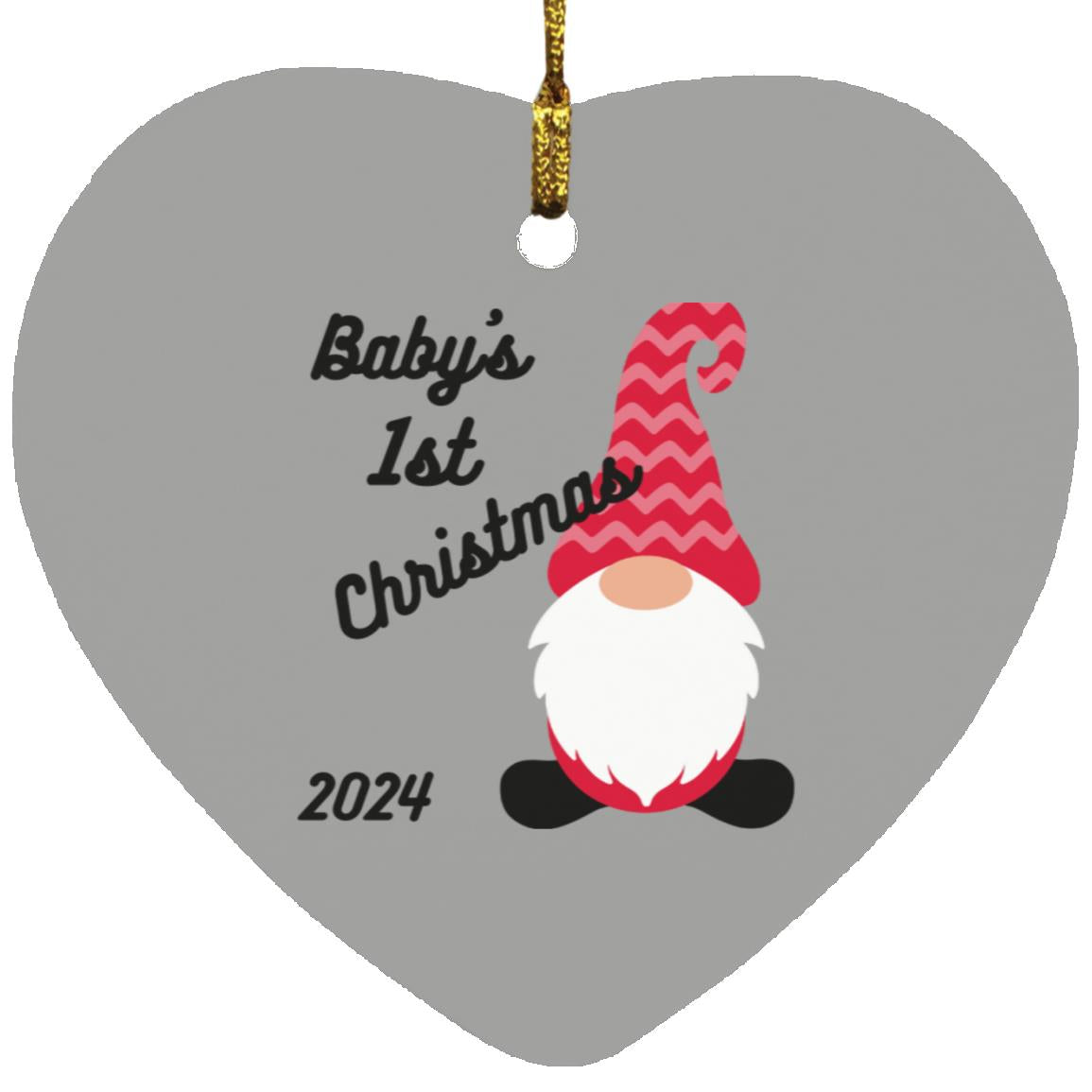 Baby’s 1st Gnome Christmas Ornament -- Heart Ornament