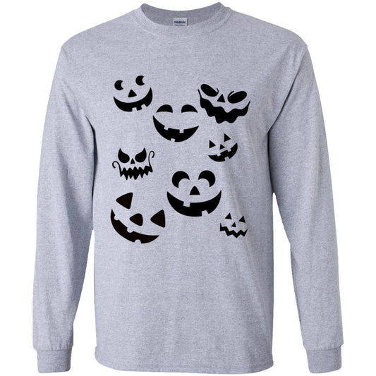 Scattered Jack O Lantern Faces (1) -- Youth LS T-Shirt