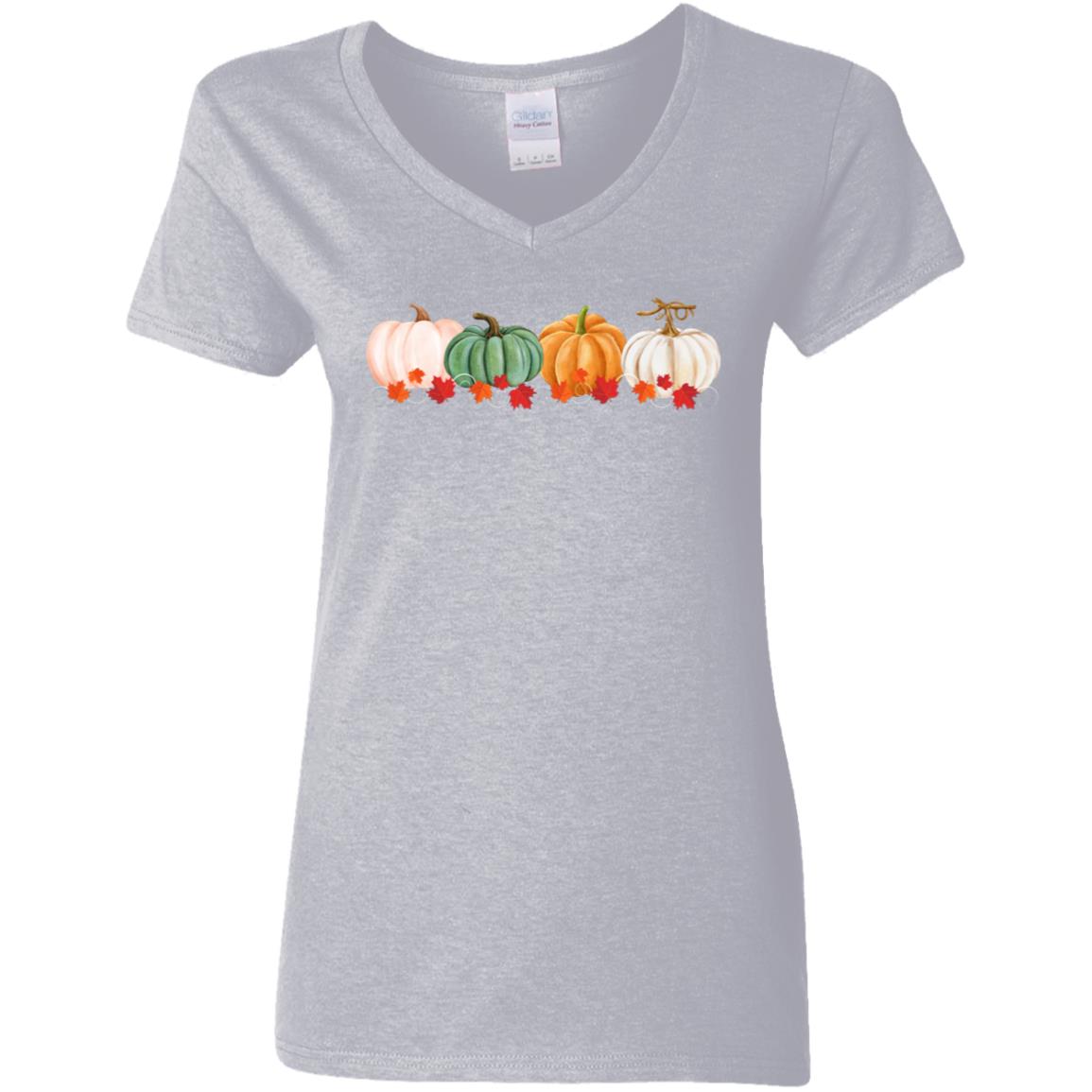 Pumpkins in a Row G500VL Ladies' 5.3 oz. V-Neck T-Shirt