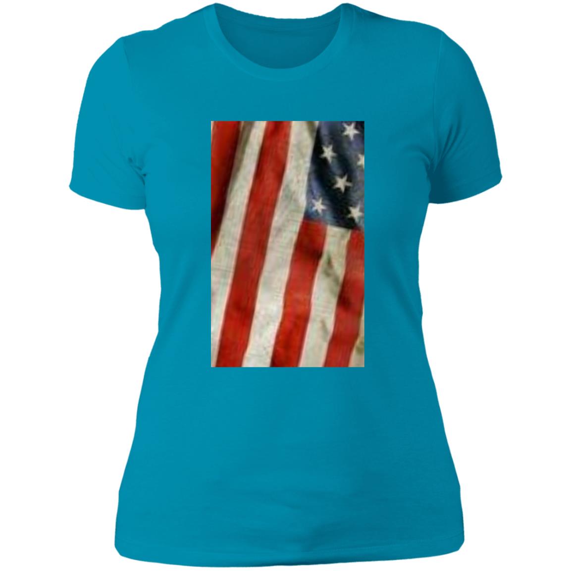 American Flag -- Distressed & Waving -- Ladies' Boyfriend T-Shirt