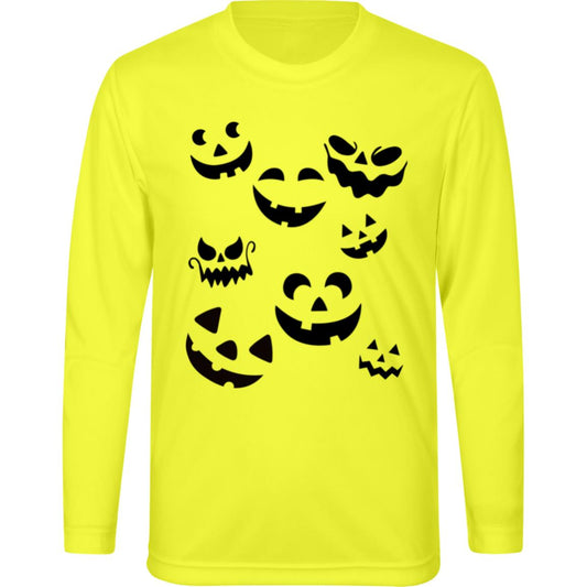 Scattered Jack O Lantern Faces (1) -- Kids Zone Long Sleeve Tee