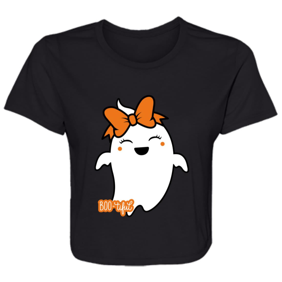 Boo-tiful Ghost with Bow B8882 Ladies' Flowy Cropped Tee