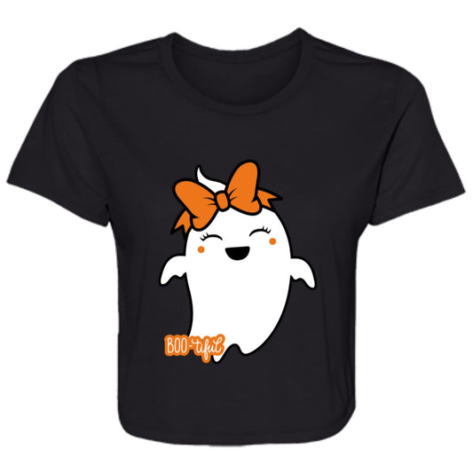 Boo-tiful Ghost with Bow B8882 Ladies' Flowy Cropped Tee