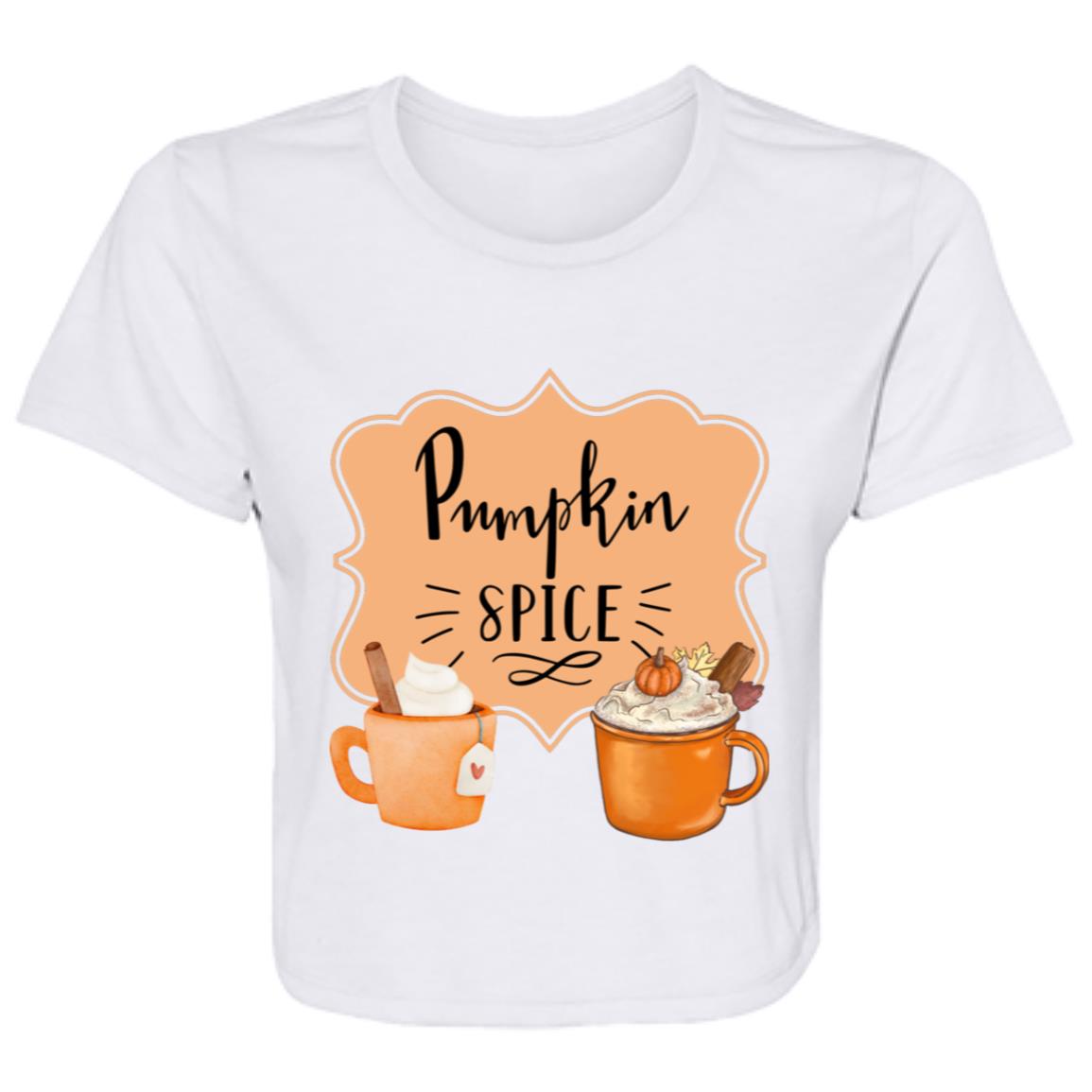 Pumpkin Spice Latte Orangetan Black -- Ladies' Flowy Cropped Tee