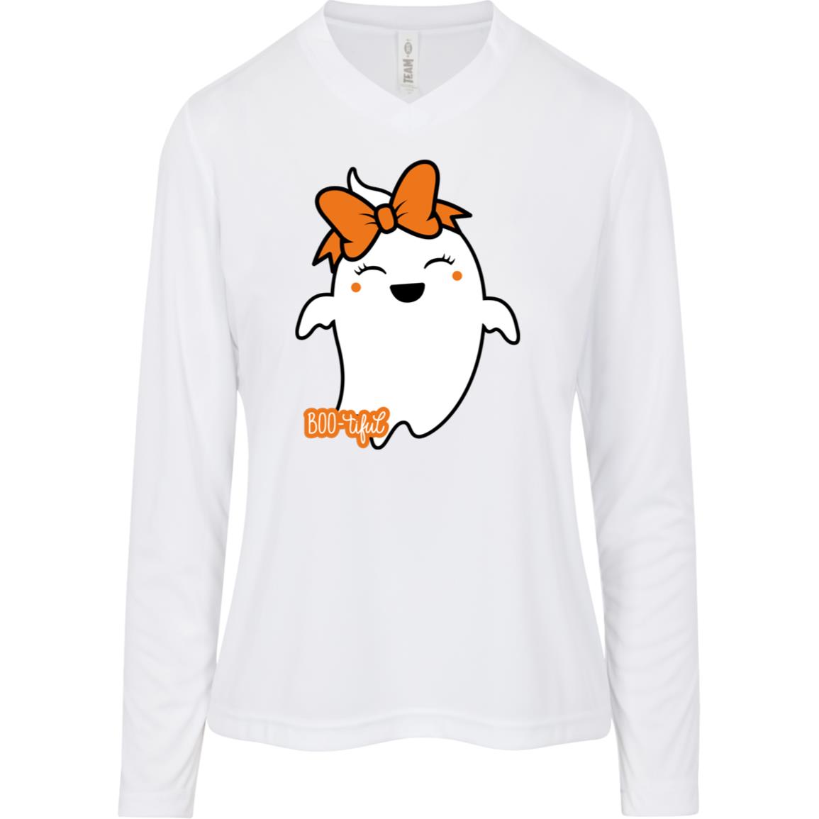 Boo-tiful Ghost with Bow TT11WL Team 365 Womens Zone Long Sleeve Tee