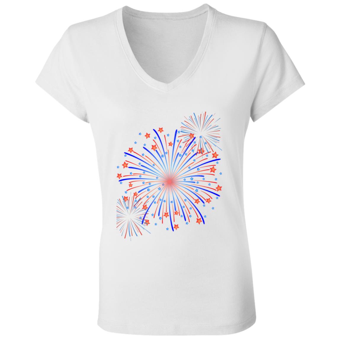 4th of July Fireworks (1) CLOSEOUT - Ladies' Jersey V-Neck T-Shirt