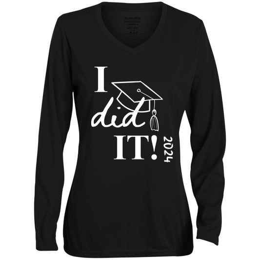 Graduation I did it 2024 CLOSEOUT - 1788 Ladies' Moisture-Wicking Long Sleeve V-Neck Tee