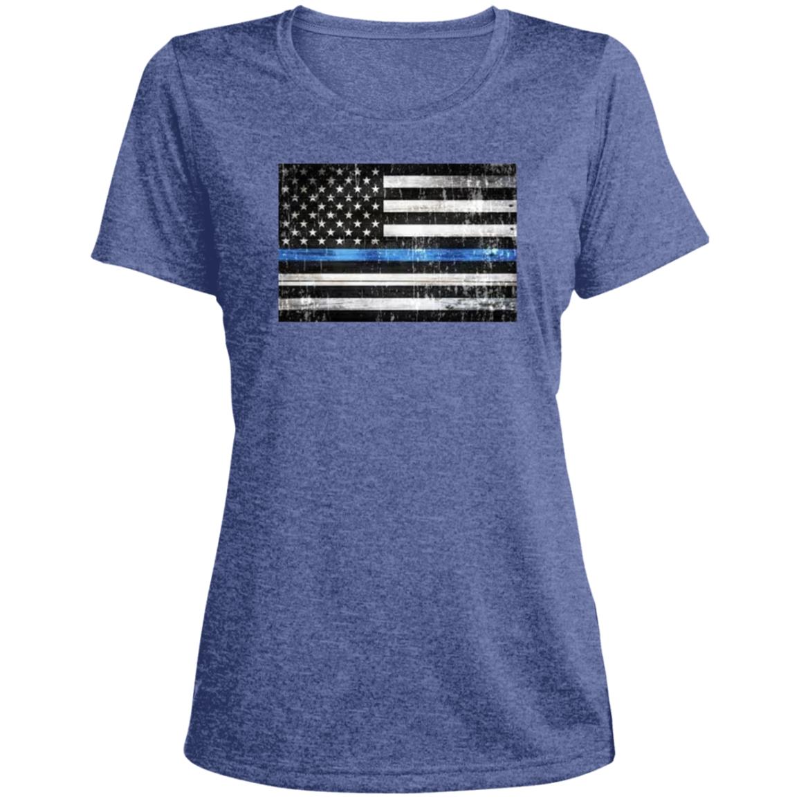 American Flag --Police -- CLOSEOUT -- Ladies' Heather Scoop Neck Performance Tee