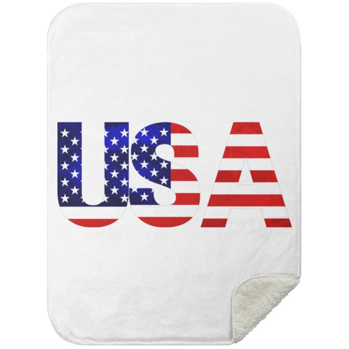 USA American Flag T-shirt MSHS Premium Sherpa Blanket 30x40