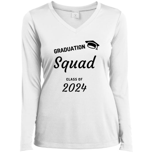 Grad Squad 2024 Black CLOSEOUT - LST353LS Ladies’ Long Sleeve Performance V-Neck Tee