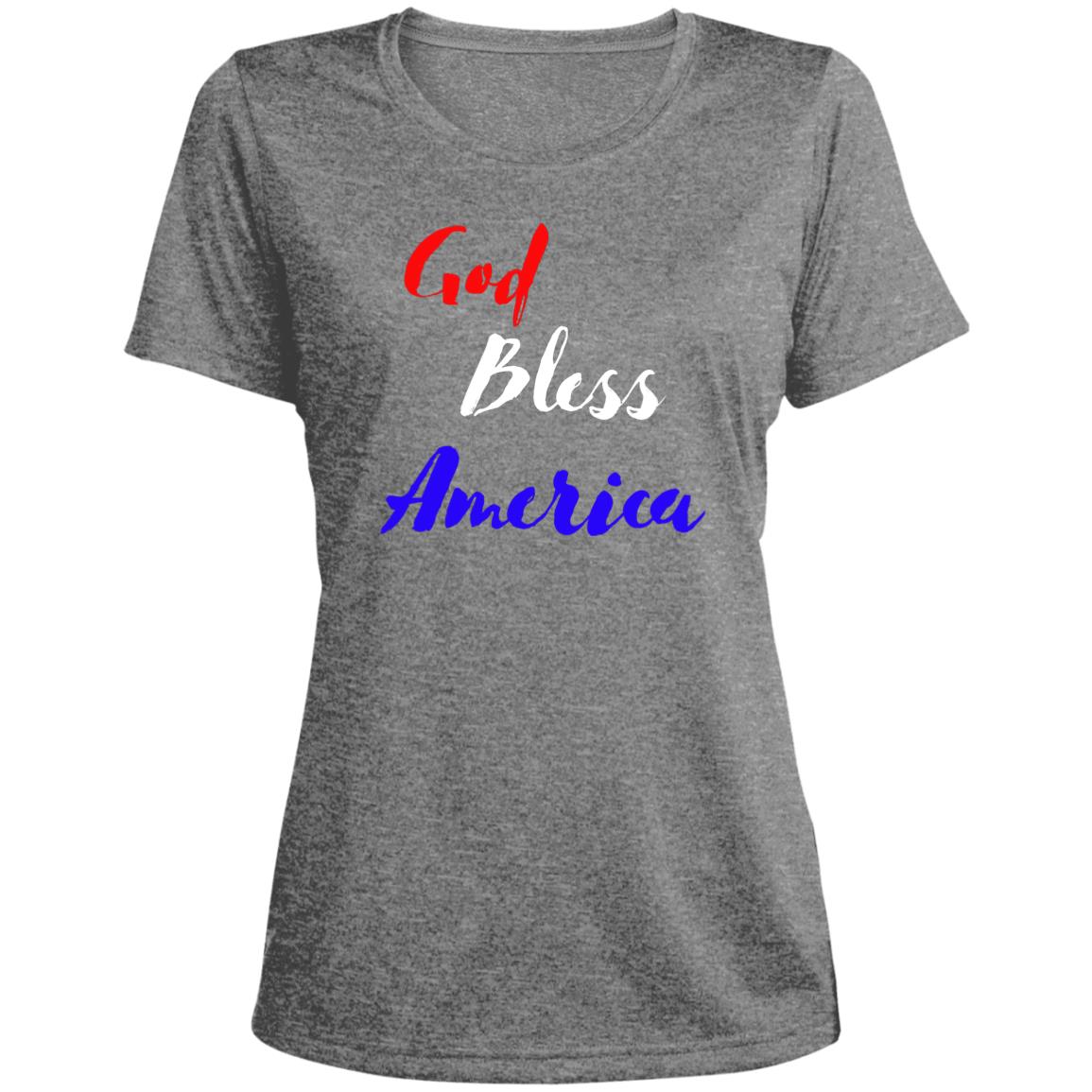 God bless America red white blue LST360 Ladies' Heather Scoop Neck Performance Tee