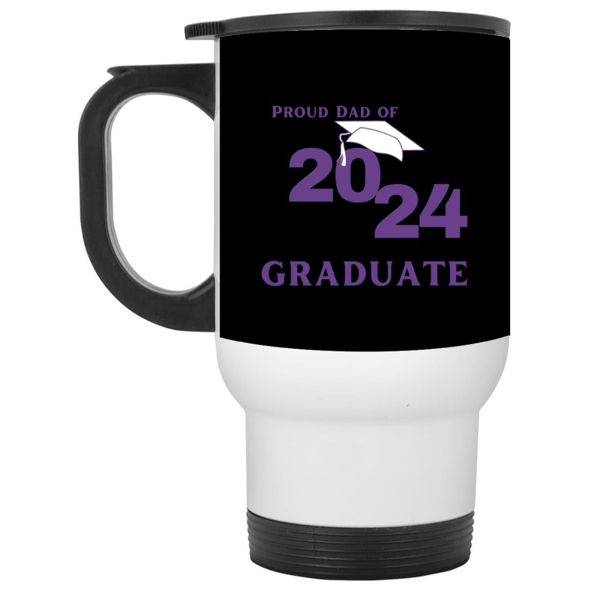 Proud Dad graduate 2024 purple CLOSEOUT - XP8400W White Travel Mug