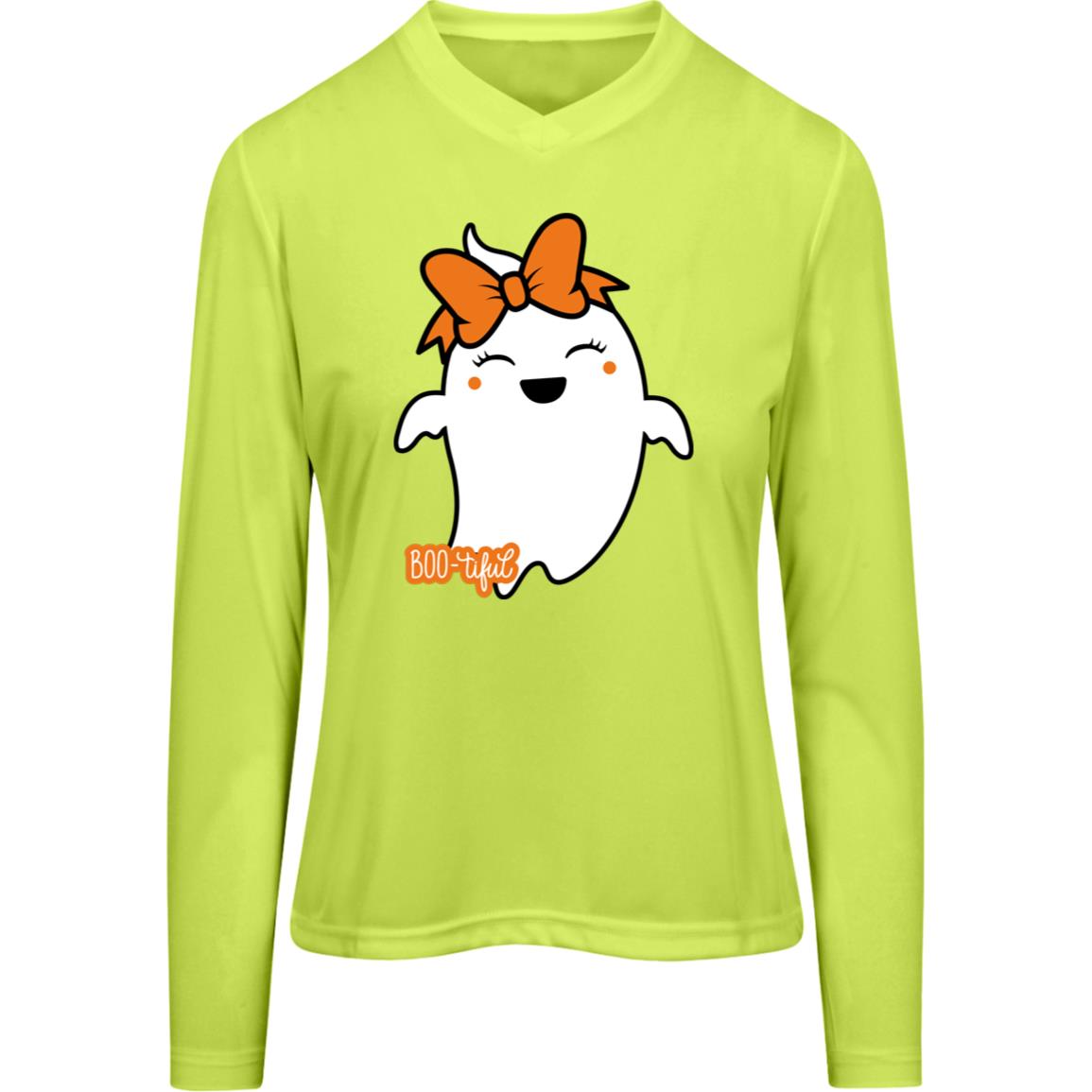 Boo-tiful Ghost with Bow TT11WL Team 365 Womens Zone Long Sleeve Tee