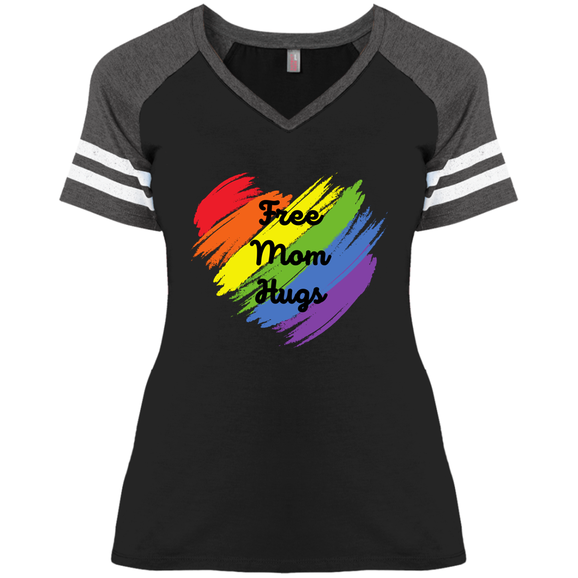 Free Mom Hugs -- Ladies' Game V-Neck T-Shirt