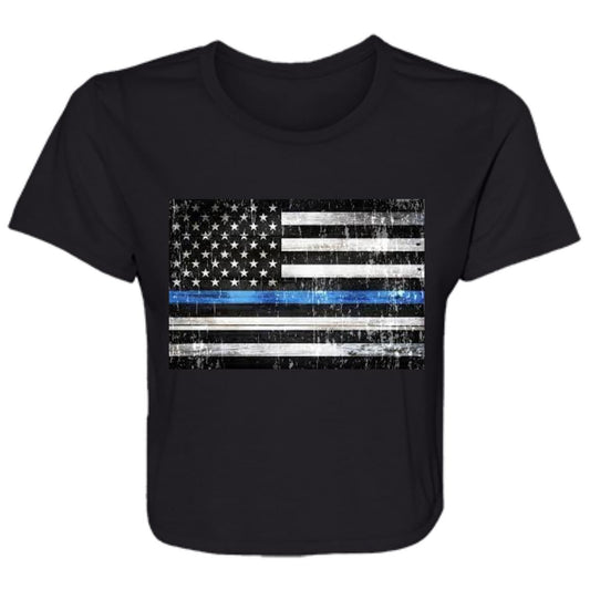 American Flag -- Police-- Ladies' Flowy Cropped Tee