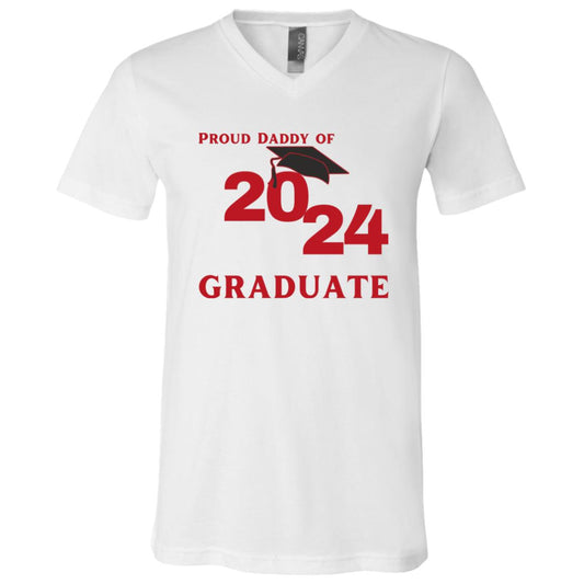 Proud Daddy -- 2024 Graduate -- Unisex Jersey V-Neck T-Shirt