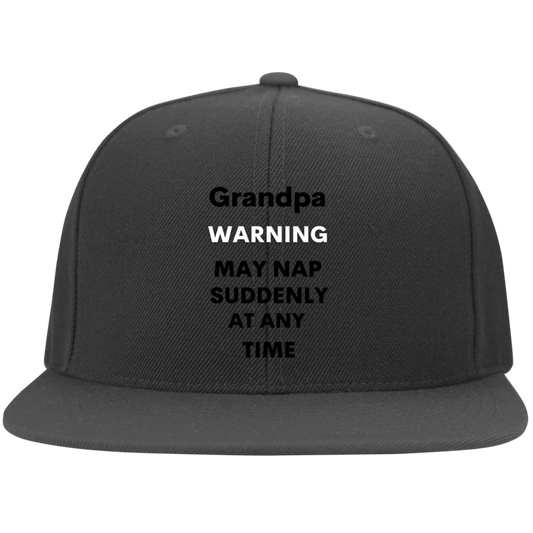 Grandpa naps black 6297F Embroidered Flat Bill Twill Flexfit Cap