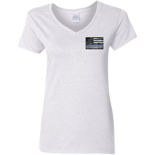 American Flag -- Police -- Ladies' 5.3 oz. V-Neck T-Shirt