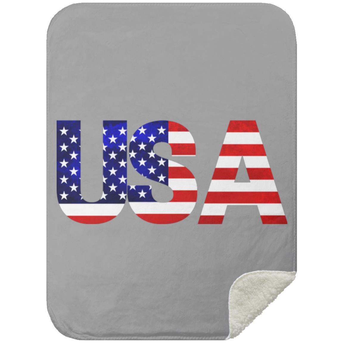 USA American Flag T-shirt MSHS Premium Sherpa Blanket 30x40