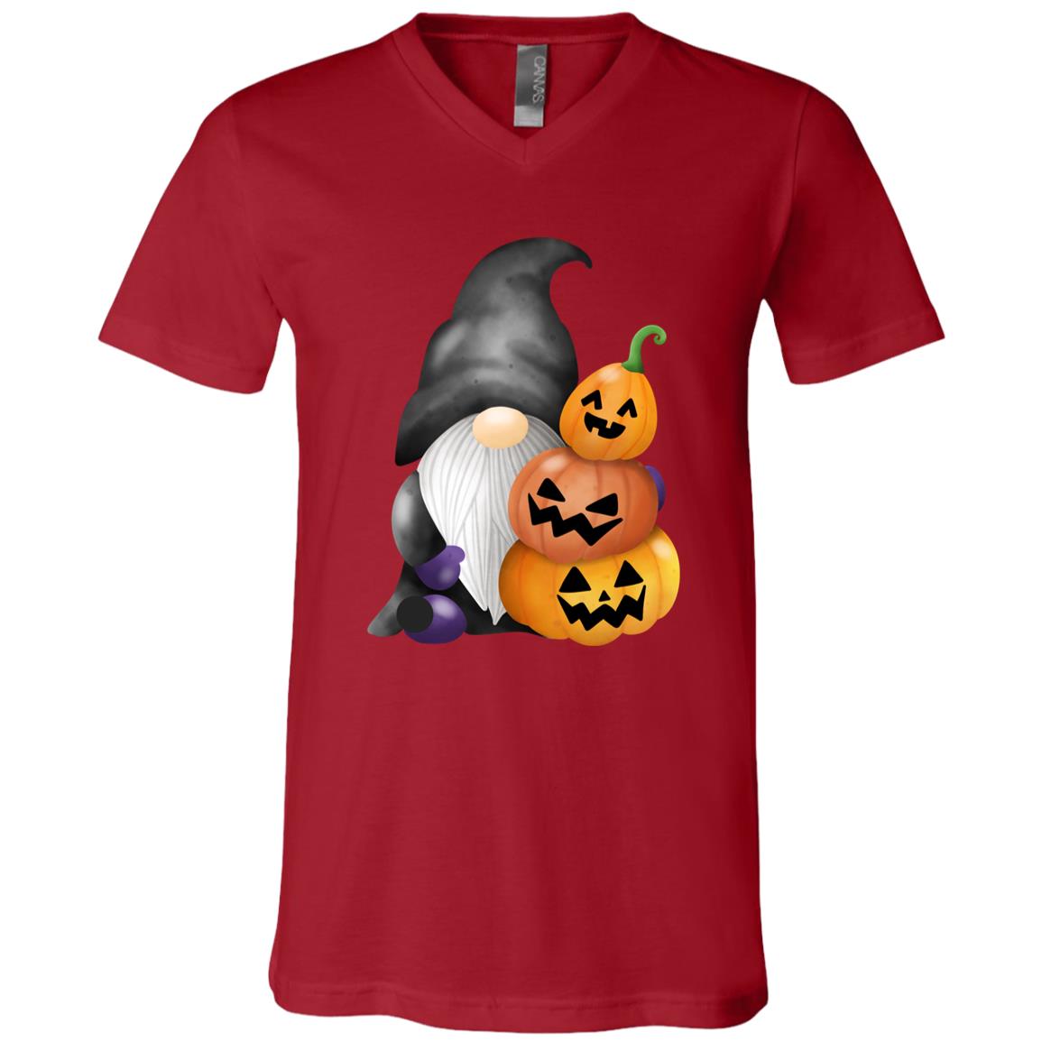 Gnome wJack o' Lanterns 3005 Unisex Jersey SS V-Neck T-Shirt