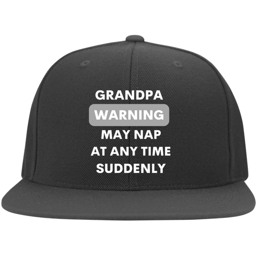 Grandpa naps white 6297F Embroidered Flat Bill Twill Flexfit Cap