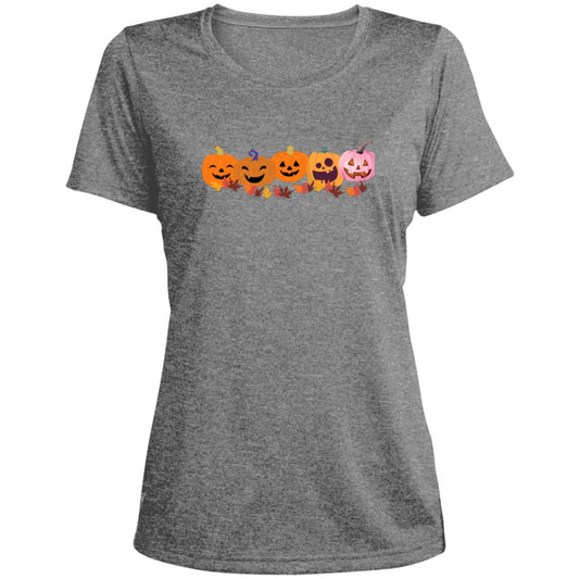 Jack 0 Lanterns in a Row CLOSEOUT -- Ladies' Heather Scoop Neck Performance Tee