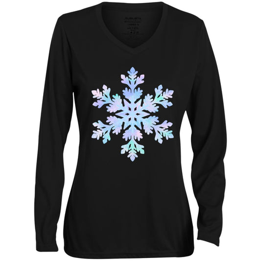 Snowflake blue and purple CLOSEOUT -- Ladies' Moisture-Wicking Long Sleeve V-Neck Tee