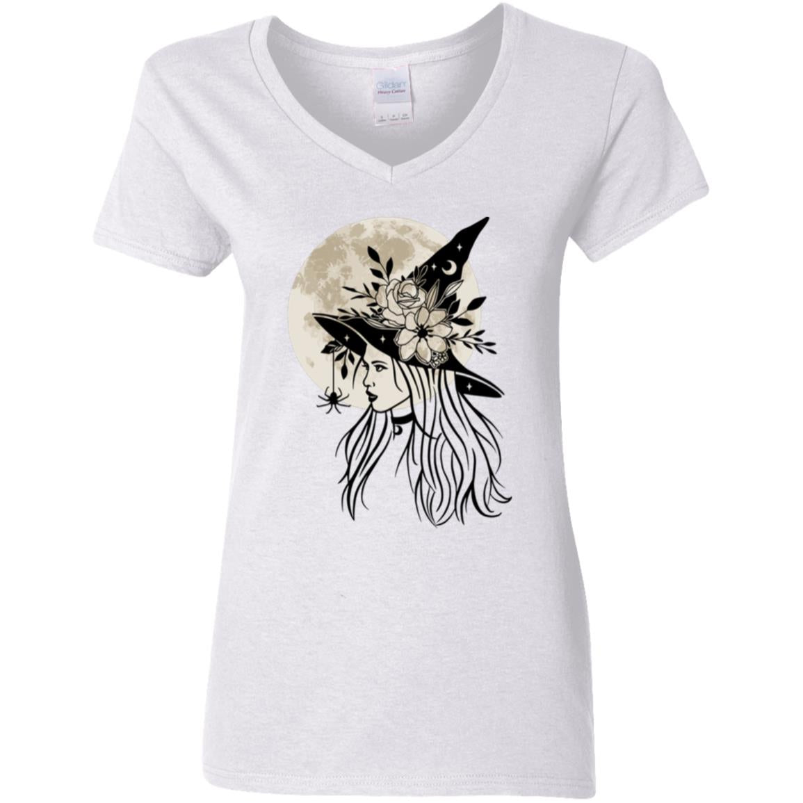 Witchy Moon -- Ladies' 5.3 oz. V-Neck T-Shirt