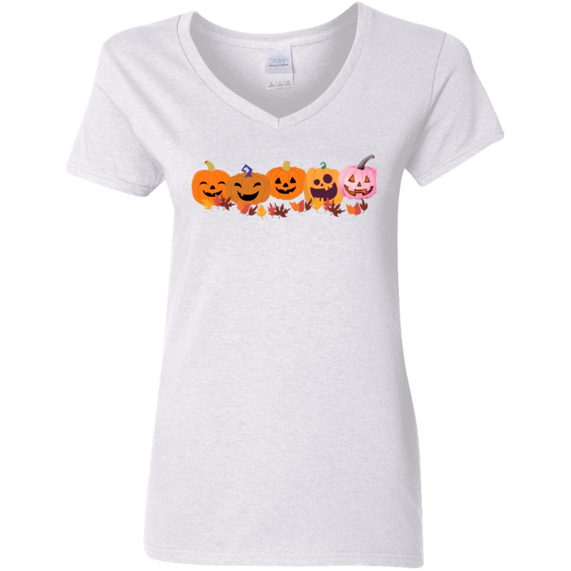 Jack 0 Lanterns in a Row G500VL Ladies' 5.3 oz. V-Neck T-Shirt