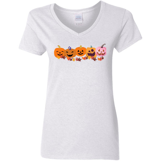 Jack 0 Lanterns in a Row G500VL Ladies' 5.3 oz. V-Neck T-Shirt