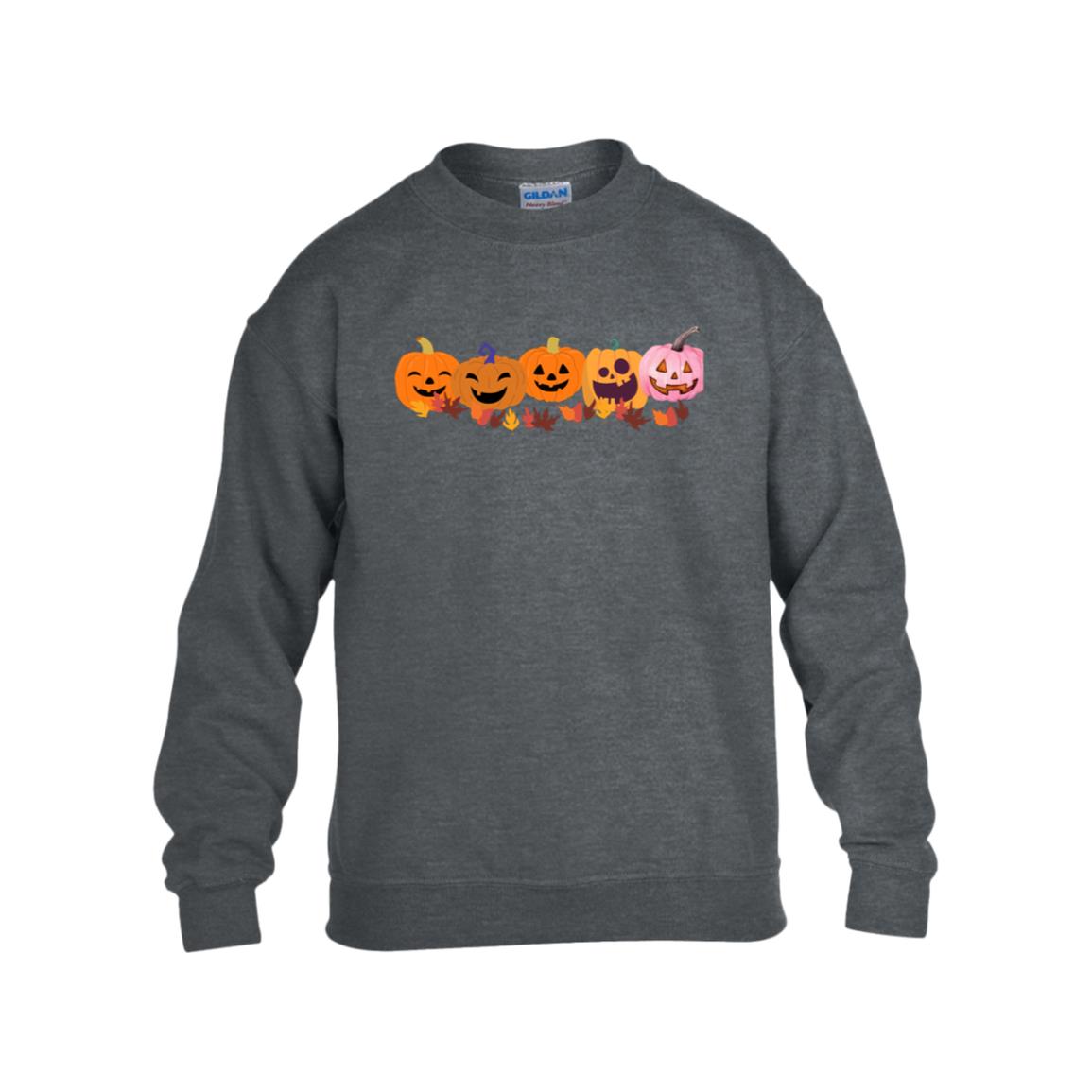 Jack 0 Lanterns in a Row -- Gildan Kids Heavy Blend Fleece Crew