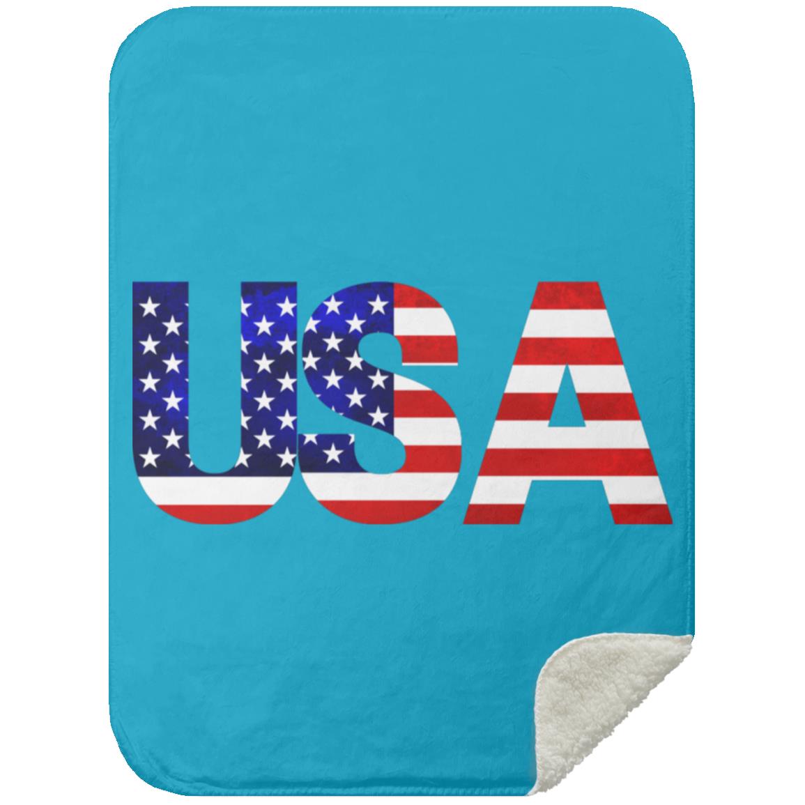 USA American Flag T-shirt MSHS Premium Sherpa Blanket 30x40