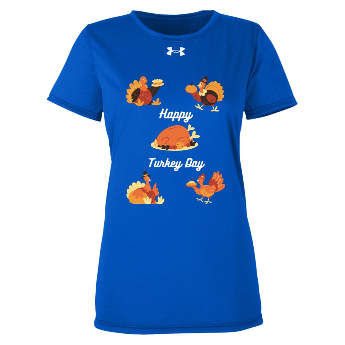 Happy Turkey Day white letters 1376847 Under Armour Womens Team Tech Tee