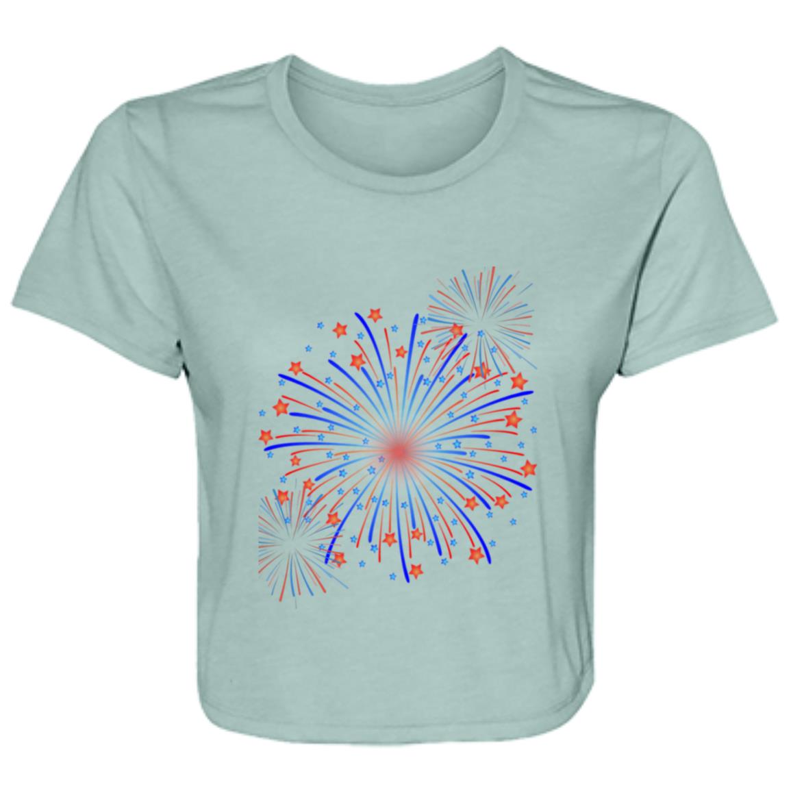 4th of July Fireworks (1) B8882 Ladies' Flowy Cropped Tee