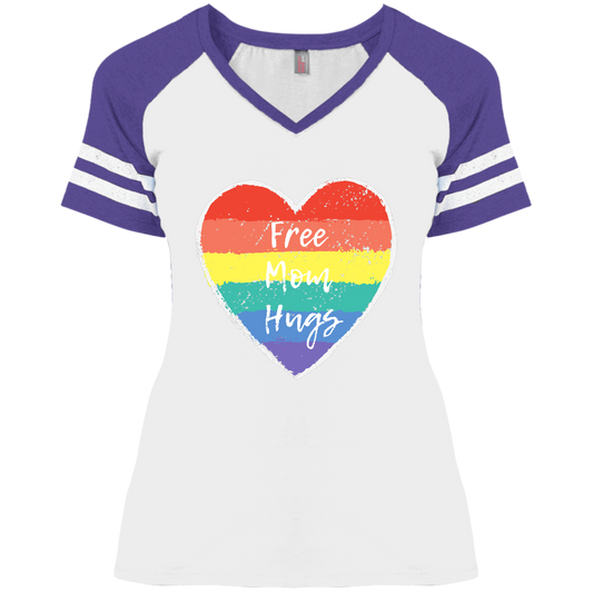 Free Mom Hugs -- Ladies' Game V-Neck T-Shirt